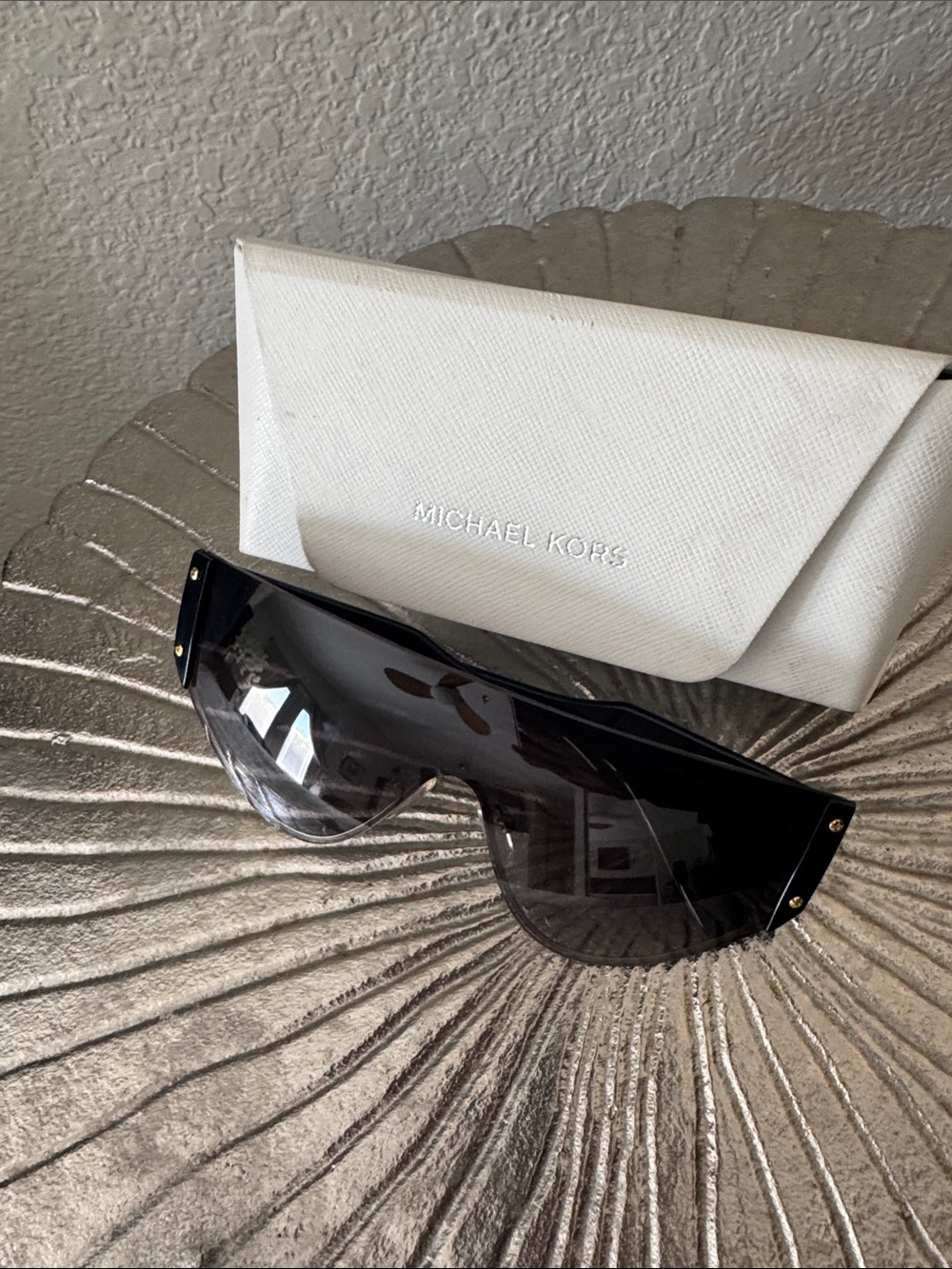 Michael Kors Black Smoke Shield Sunglasses with Gold Accents - Picture 3 of 4